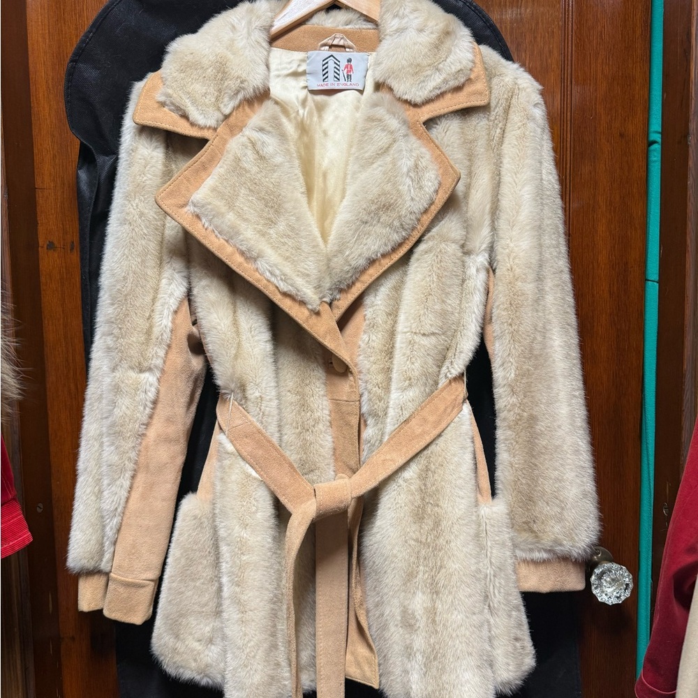Classic Cream Teddy Trench Coat with Belt
